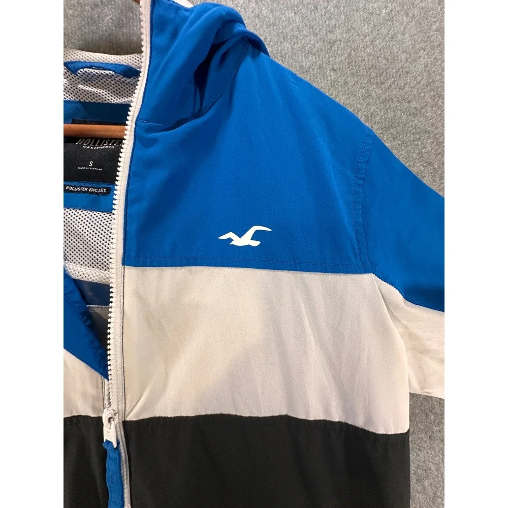 Hollister Mens Epic Flex Colorblock Windbreaker Jacket Blue White Black Small